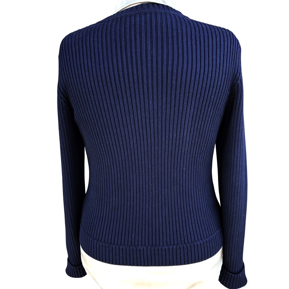 Tommy Hilfiger Cardigan Womens XL Navy Blue Ribbed Zip Front Cotton Preppy Y2K - Picture 5 of 10